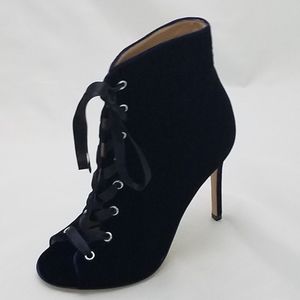 Gianvito rossi velvet peep toe boots navy